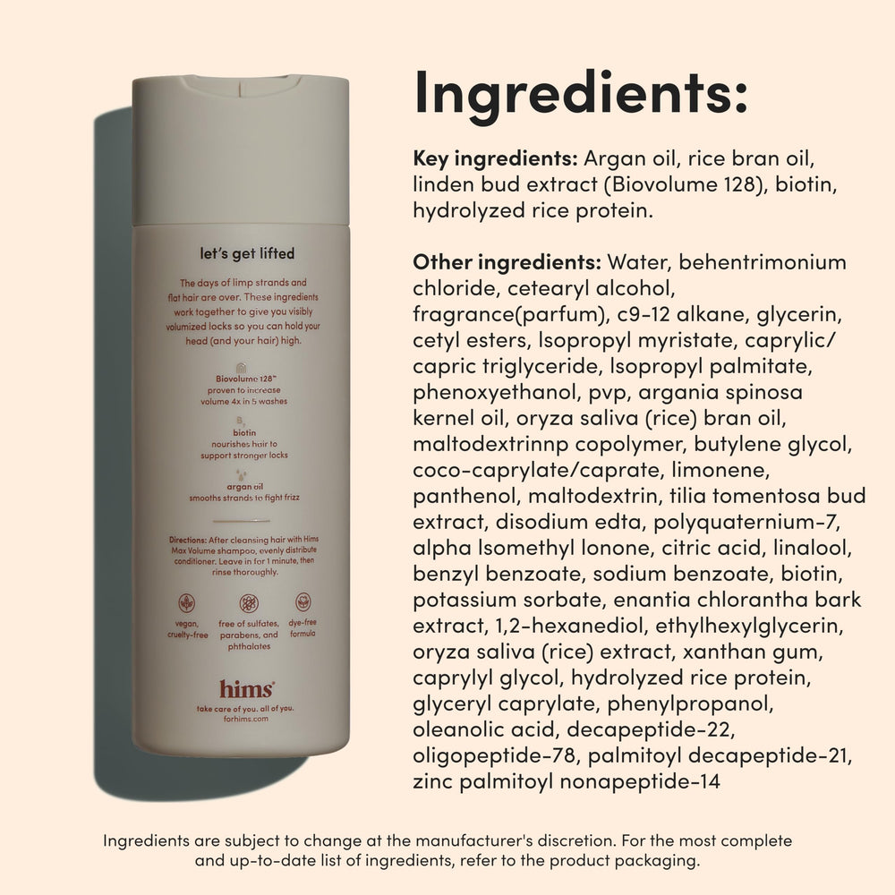hims y hers max volume conditioner brillo suave en mechones