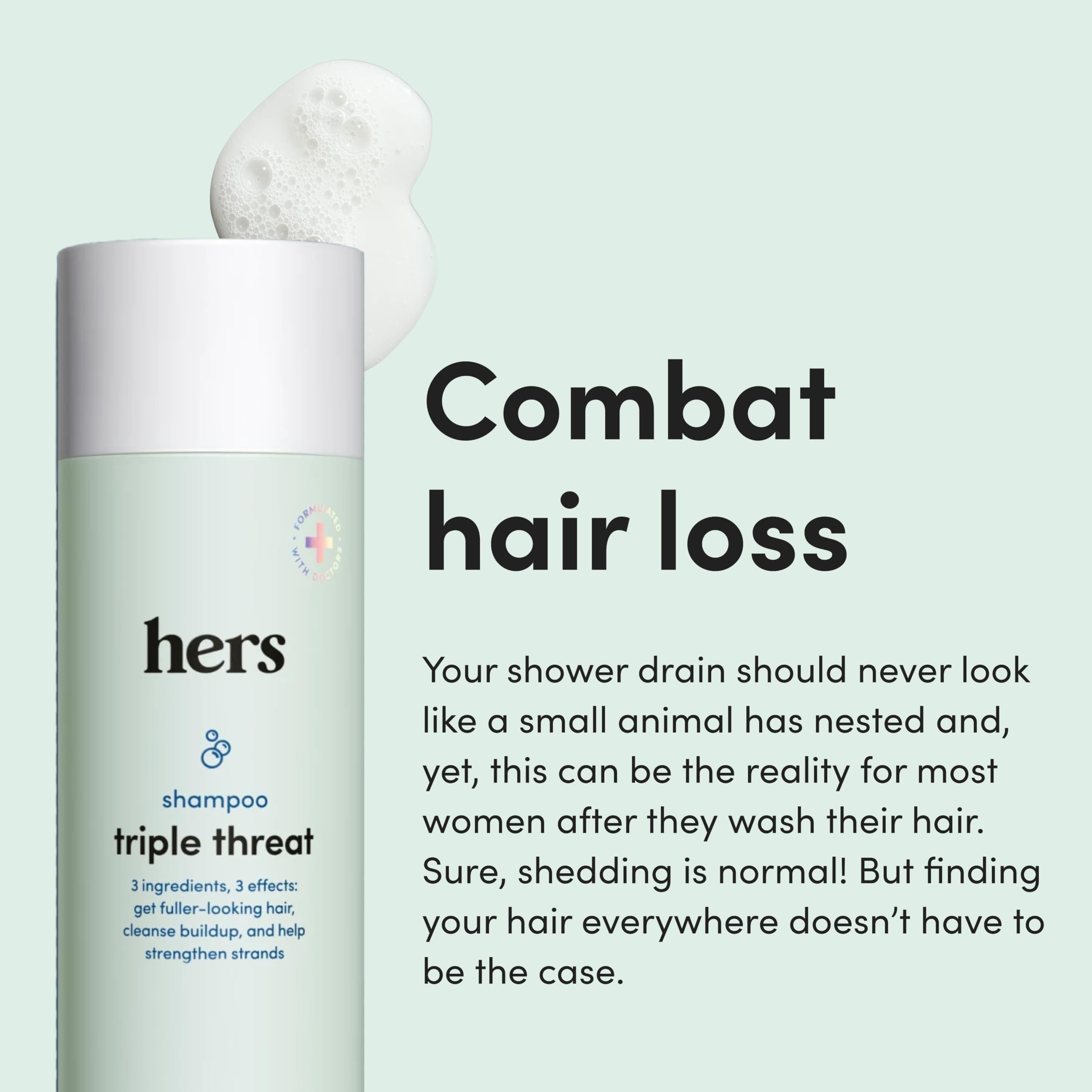 Espuma de lavado cremosa de Hims & Hers Champú Amenaza Triple para cabello suave