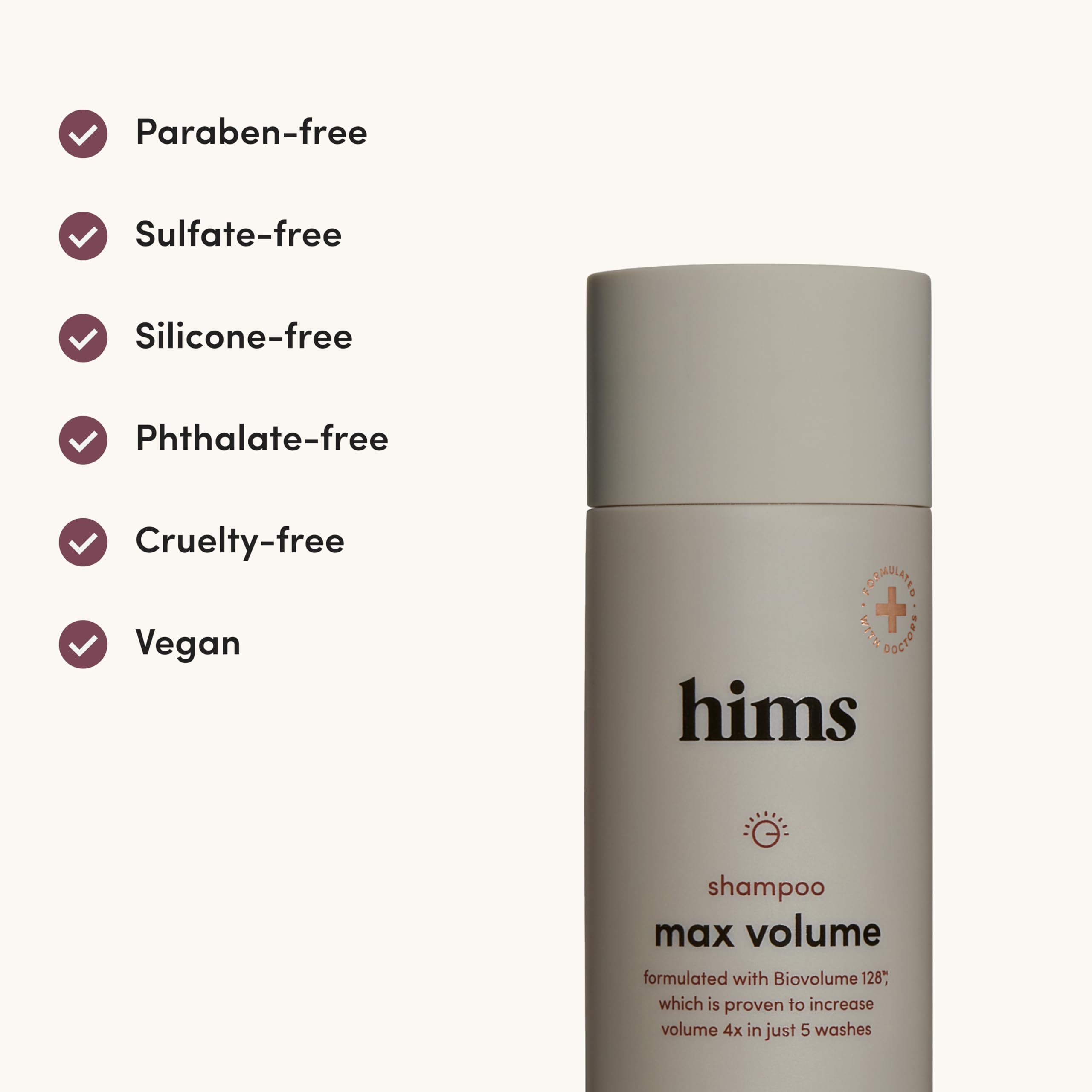 Hims Max Volume Champú: biotina y cafeína para el cuidado del cuero cabelludo.