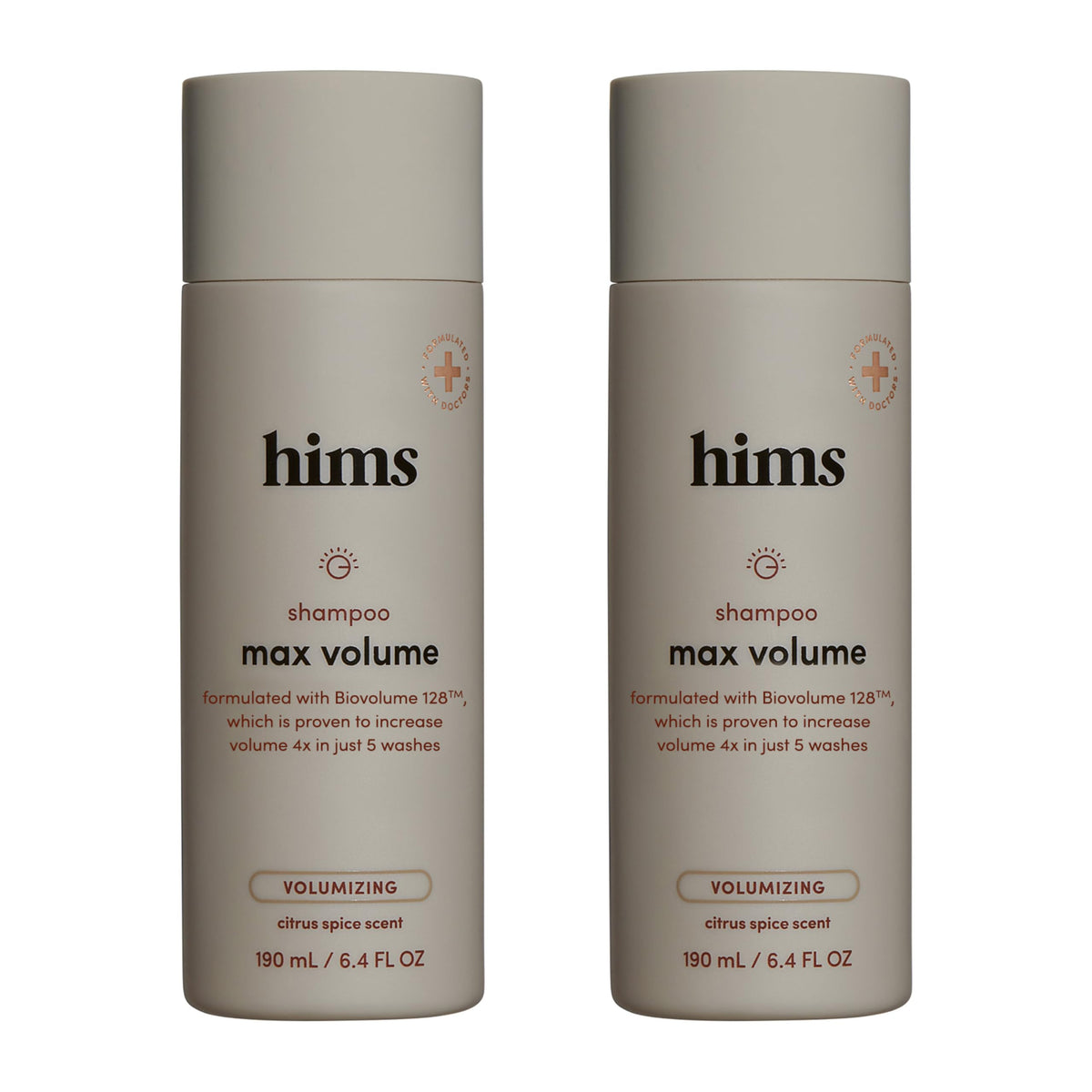 Hims Max Volume Champú: botella visible para añadir volumen al cabello fino.