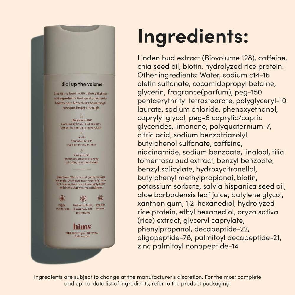 Hims Max Volume Champú: cuidado del cuero cabelludo sin irritación.