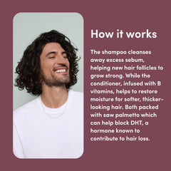 Hims Thick Fix saw palmetto ingredient close-up highlighting scalp balance.