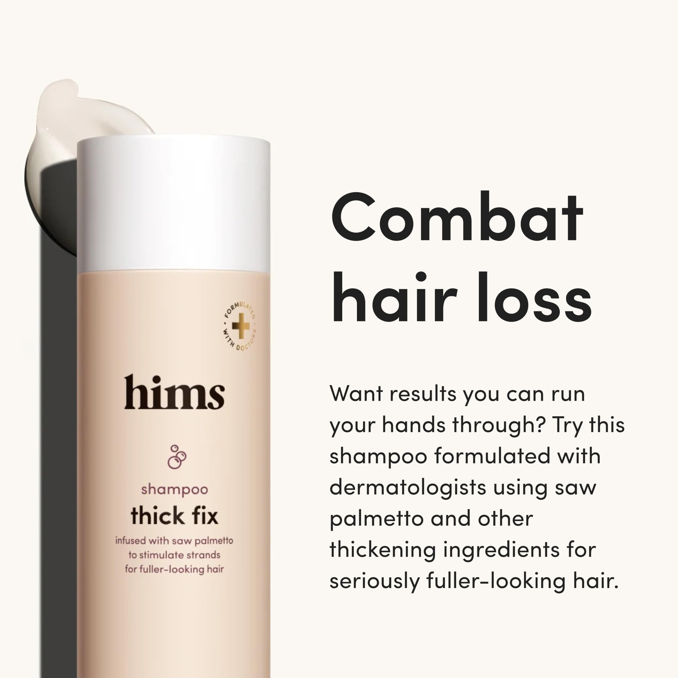 hims Thick Fix Shampoo muestra etiqueta vegana y libre de crueldad.