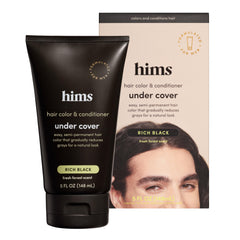 Hims Under Cover Rich Black botella mostrando cobertura suave de canas.