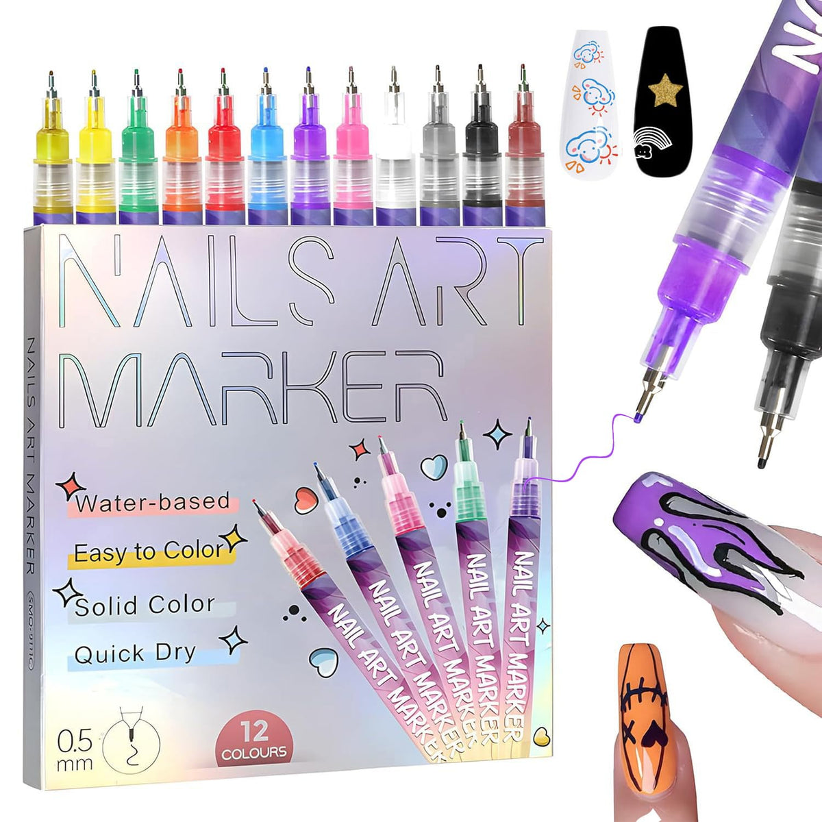 Hinourisha bolígrafos de arte para uñas 12 colores para diseños detallados