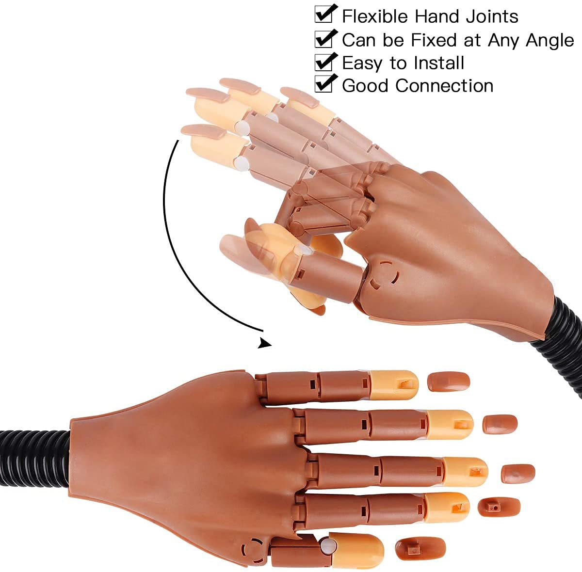 Dedos flexibles de Hirido para simular movimientos de uñas con precisión.