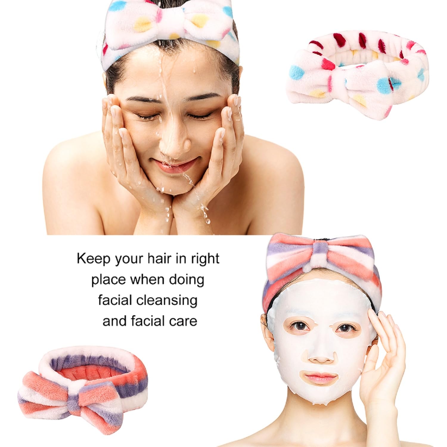 Hishexin banda spa lazo elástico, se mantiene en su lugar durante el lavado facial.