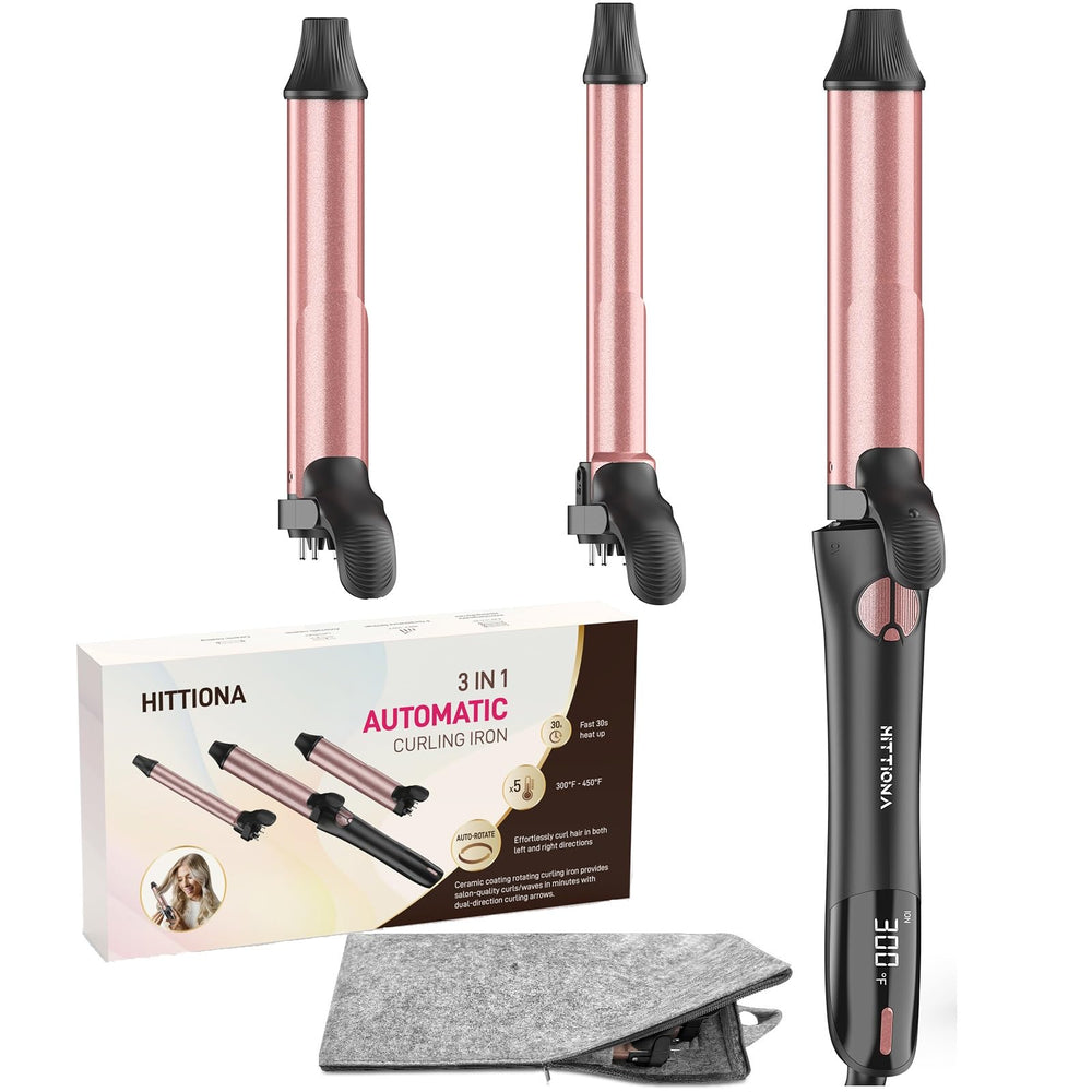 Hittiona rizador rotatorio 3 en 1 para rizos duraderos y definidos.