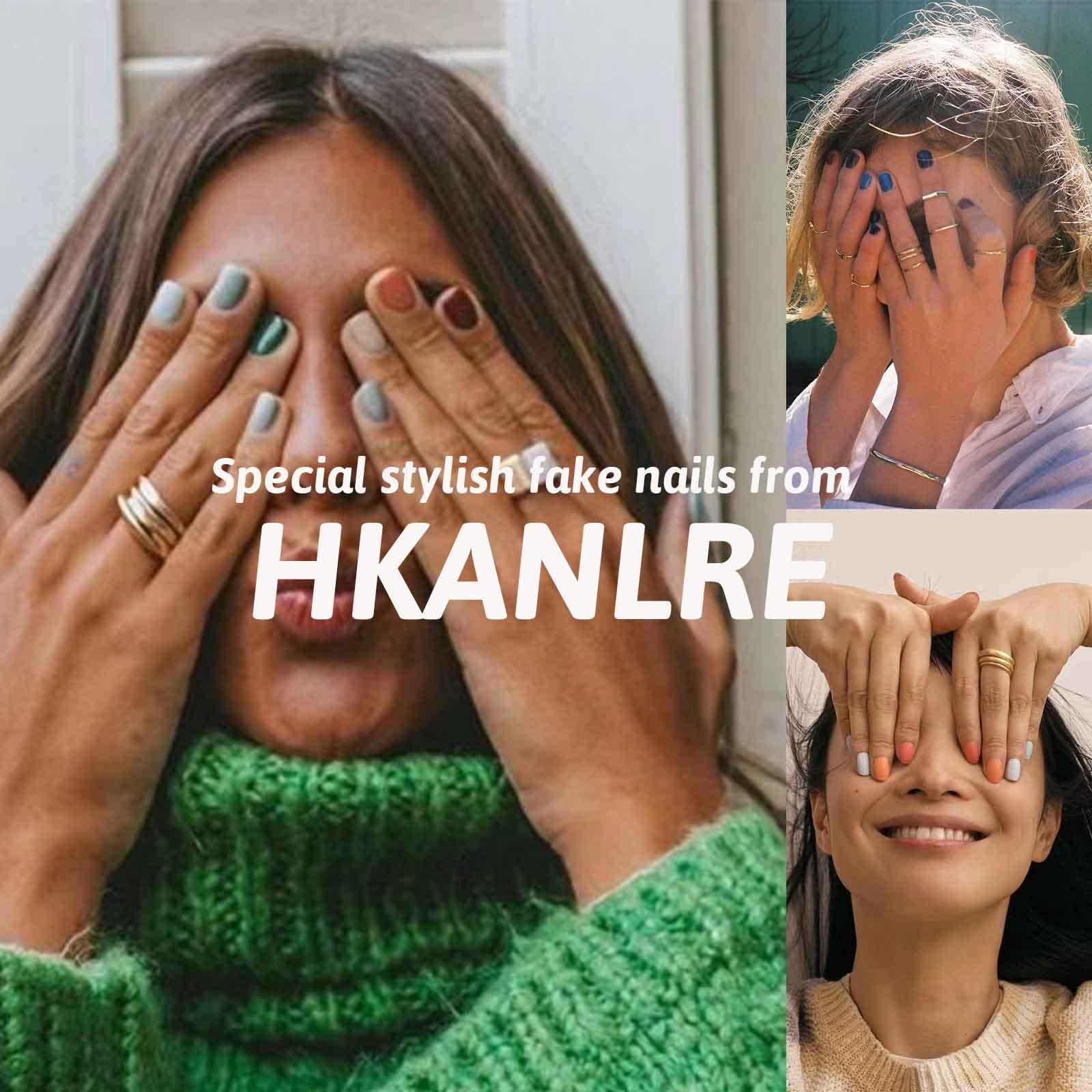 Hkanlre Acabado brillante en uñas falsas, manicura rápida y duradera