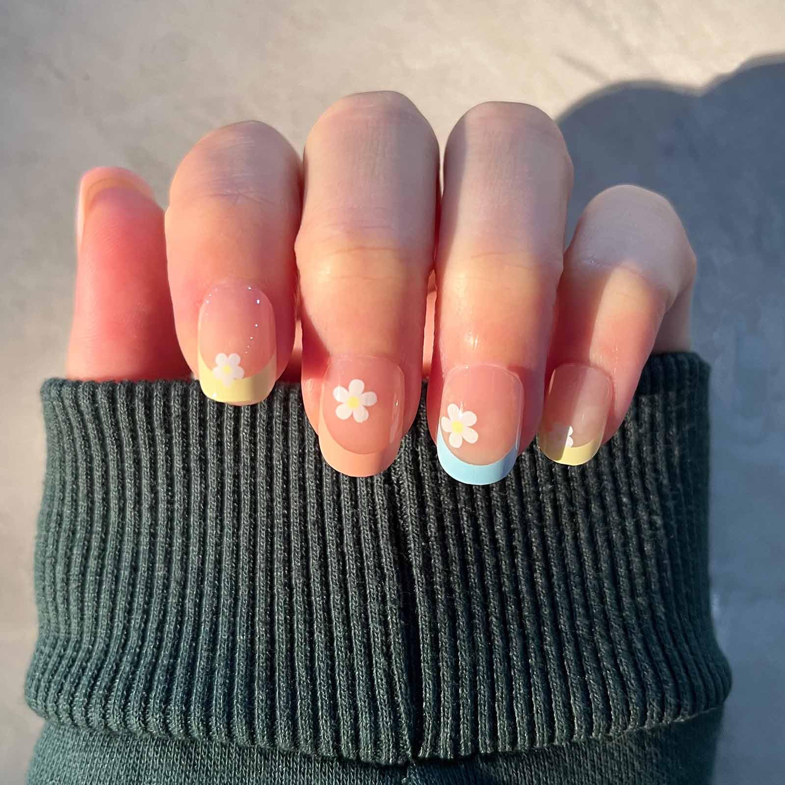Uñas falsas Hkanlre frances-cuadrado acabado-brillante, brillo duradero para cualquier estilo.