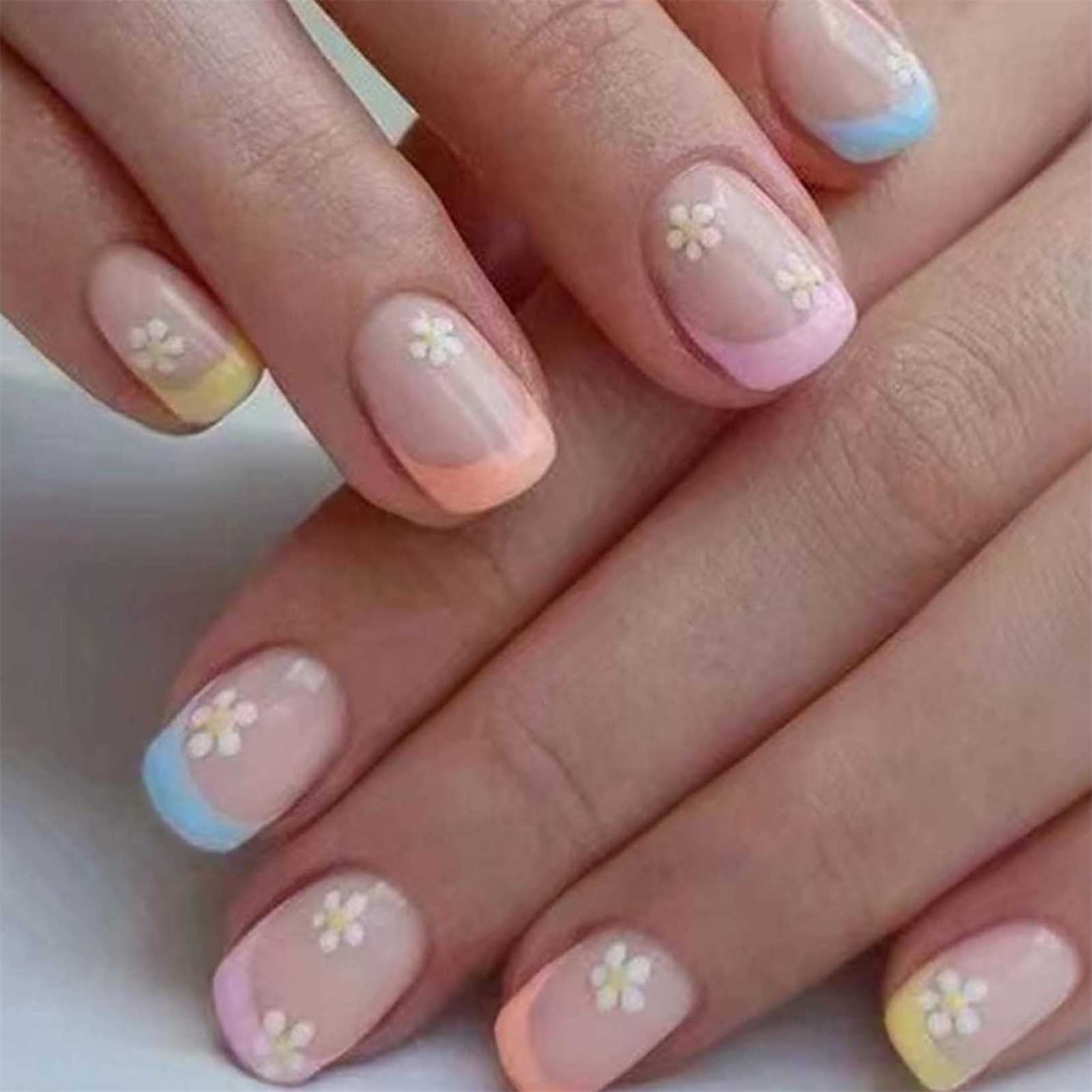Hkanlre uñas falsas frances-cuadrado corto, aspecto pulido para uso diario.