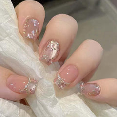 Hkanlre Uñas Francesas con Perla, forma cuadrada, look elegante para eventos