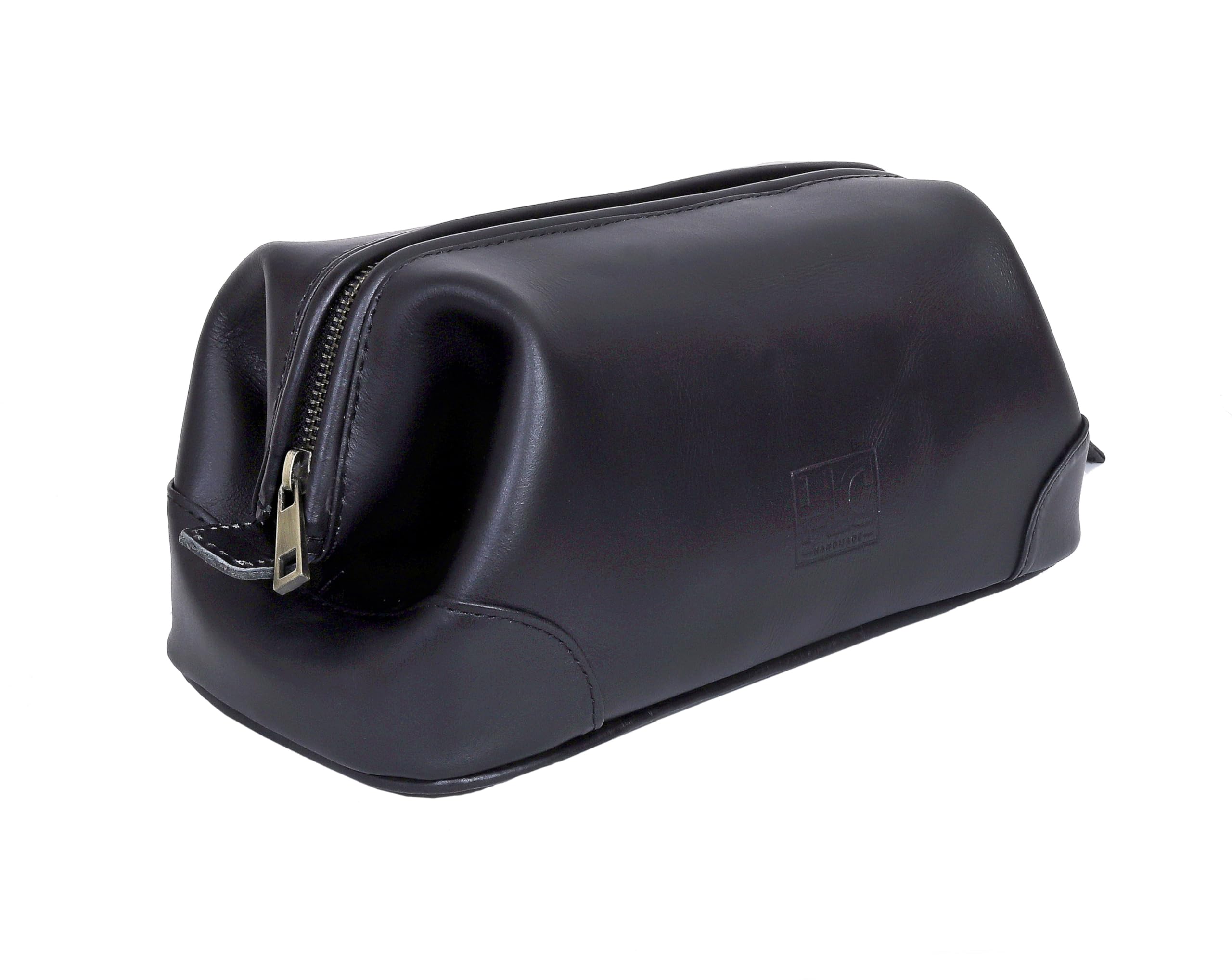 HLC bolsa de aseo cuero hombre, interior amplio para cuidado personal en viajes.