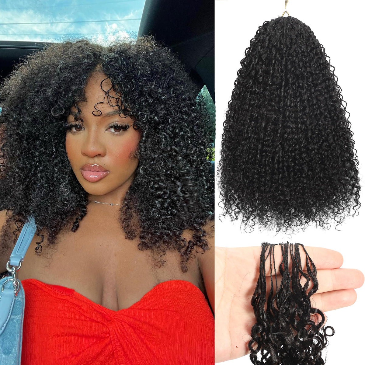 HLSK Afro Kinky Curly 16 pulgadas negro natural con acabado suave.