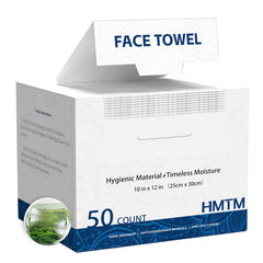Toallas faciales HMTM 10x12, empaque de 50, limpieza suave y biodegradable para piel sensible