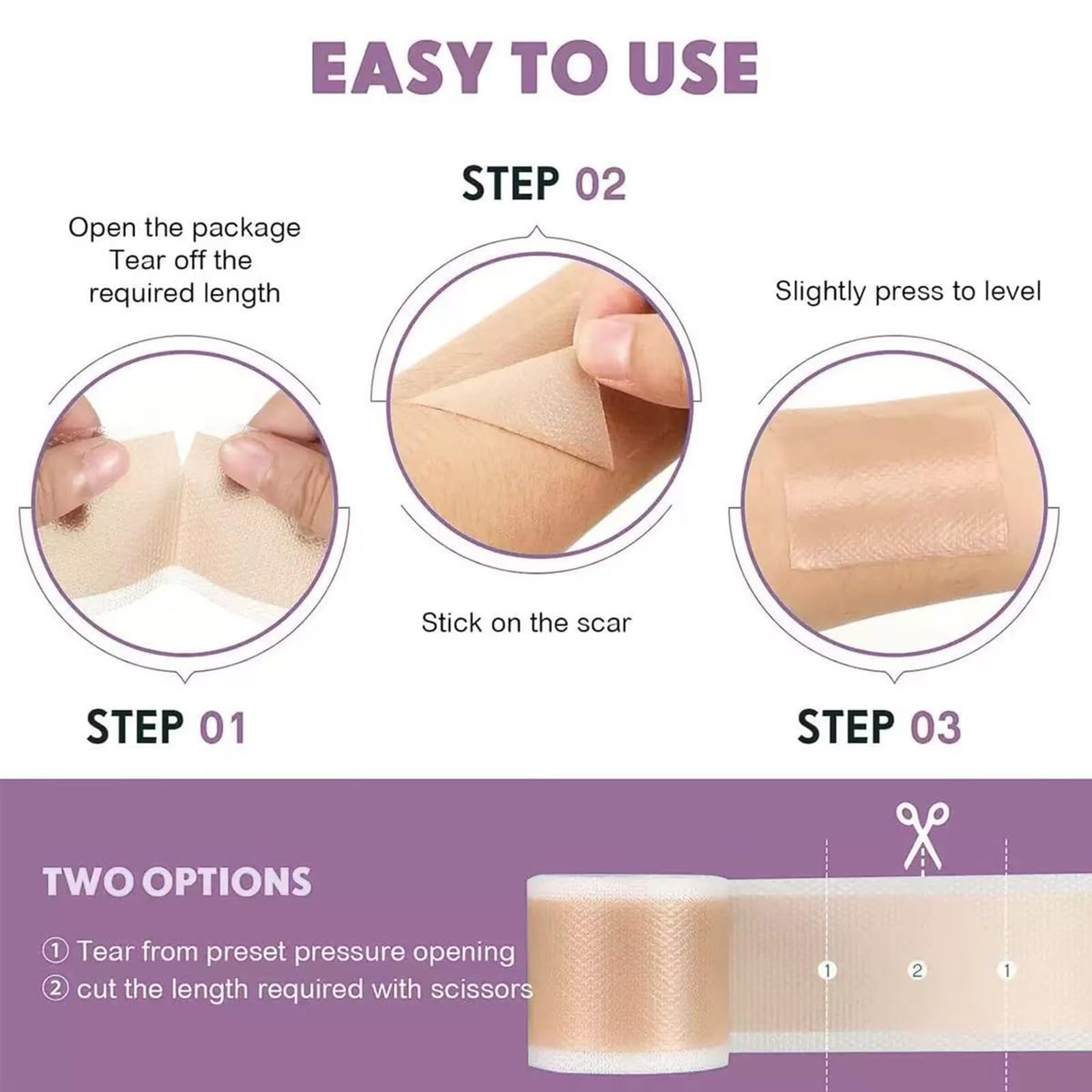 HN LAYXL: cinta silicona queloide, suave y cómoda.