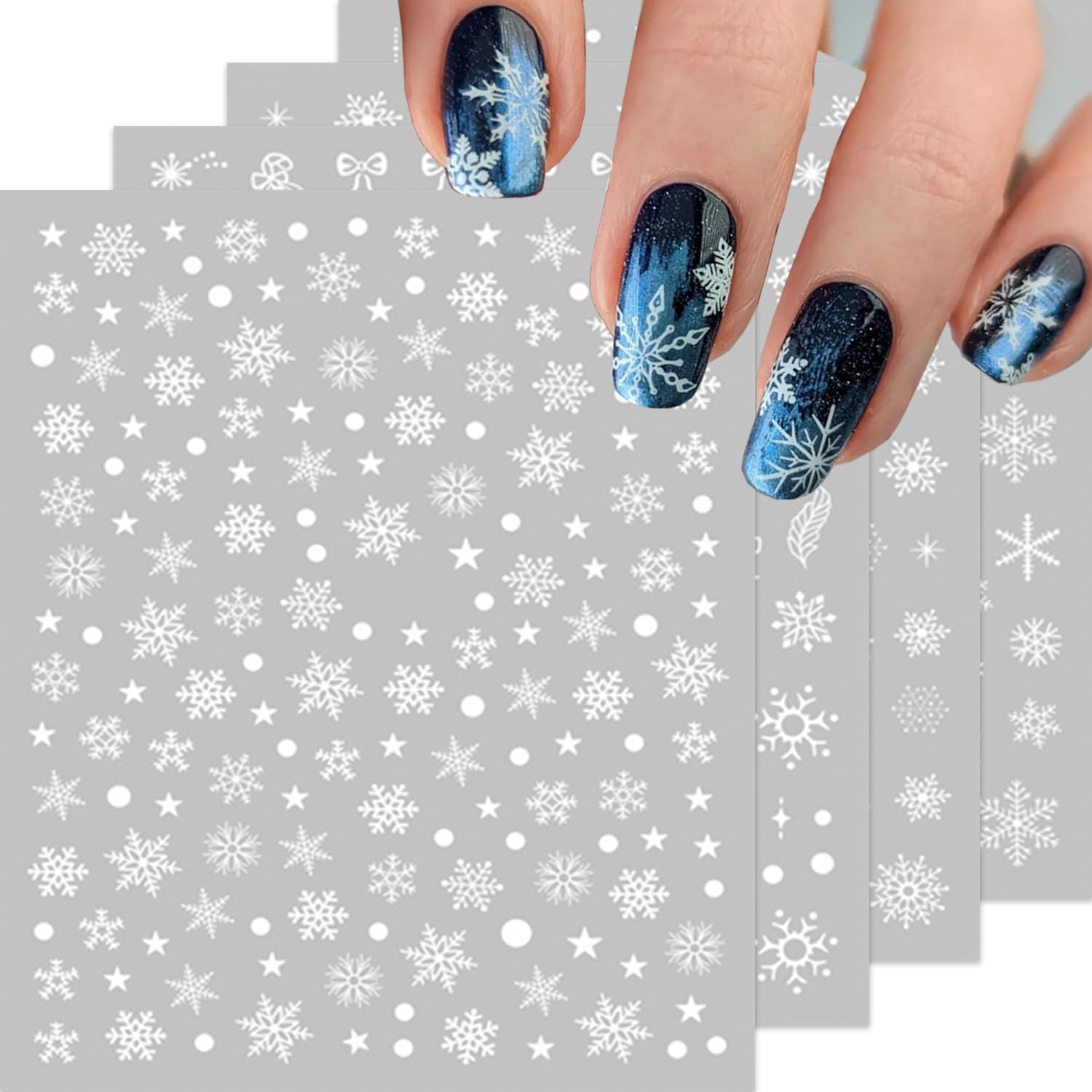 HNUIX copos de nieve en uñas, conjunto de adhesivos festivos para acabado duradero