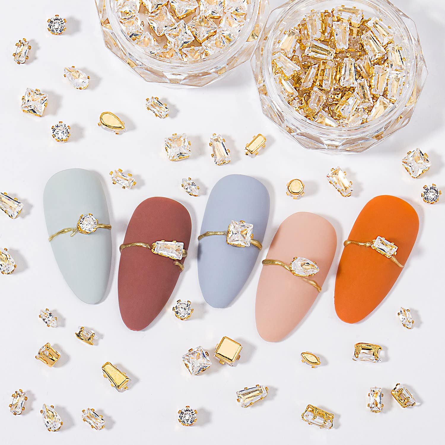 HNUIX gemas cristal zirconio cobre oro, destello tipo diamante en uñas