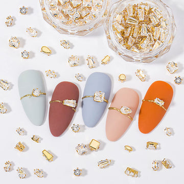 HNUIX gemas cristal zirconio cobre oro, destello tipo diamante en uñas