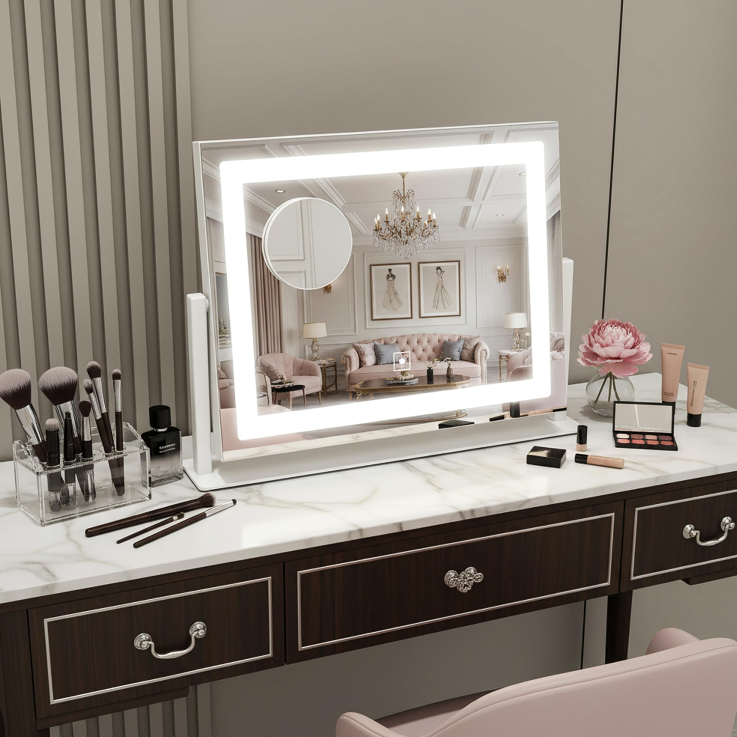 Coffret cadeau beauté HNV avec miroir lumineux.