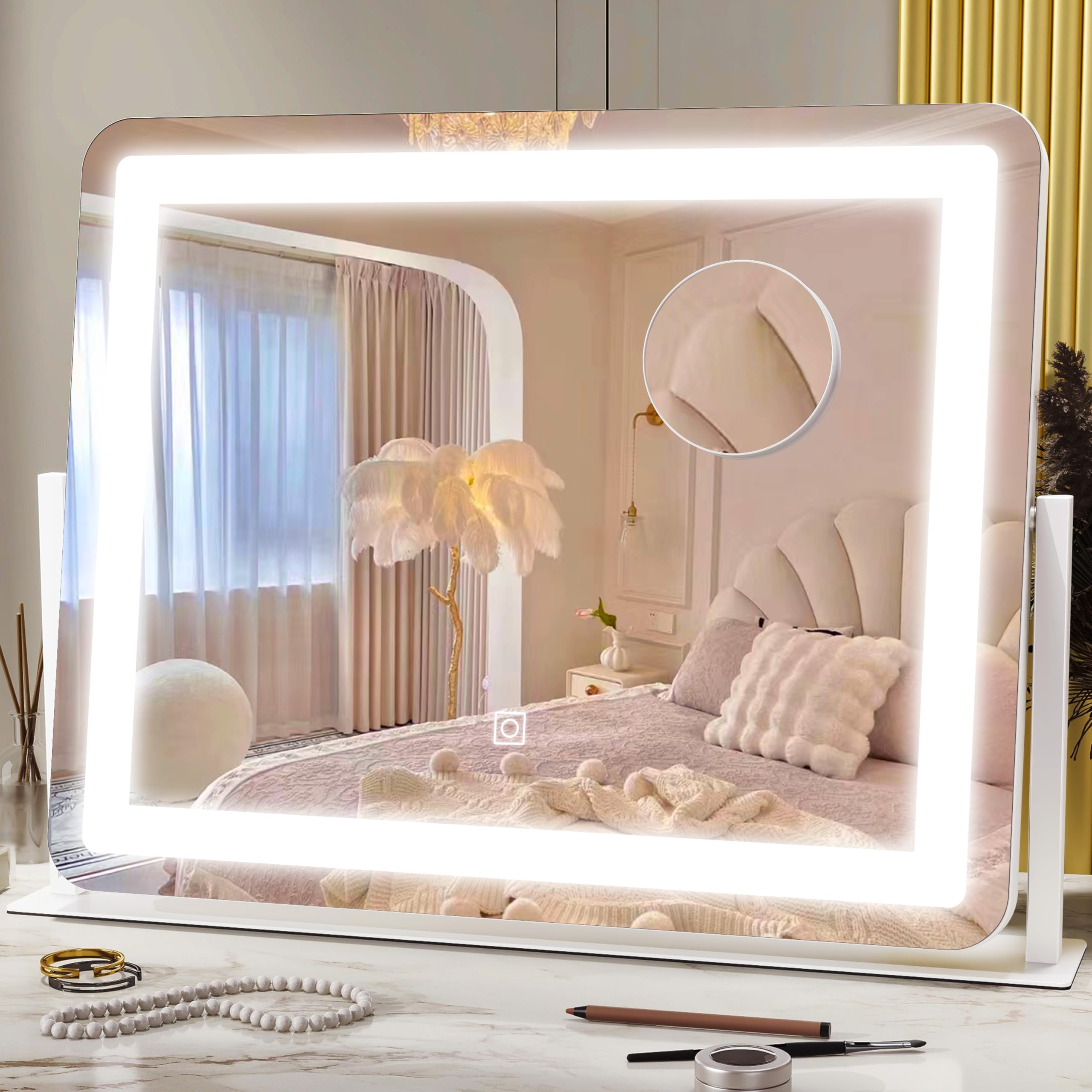 Espejo HNV 22x17 con iluminación para un maquillaje preciso.