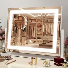 Miroir HNV avec éclairage Hollywood et cadre arrondi, reflet optimal.