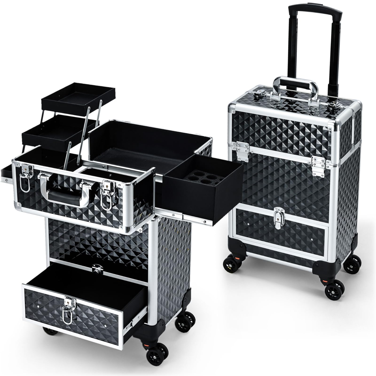 Hododou maletín rodante de maquillaje con ruedas para transporte suave y cómodo.