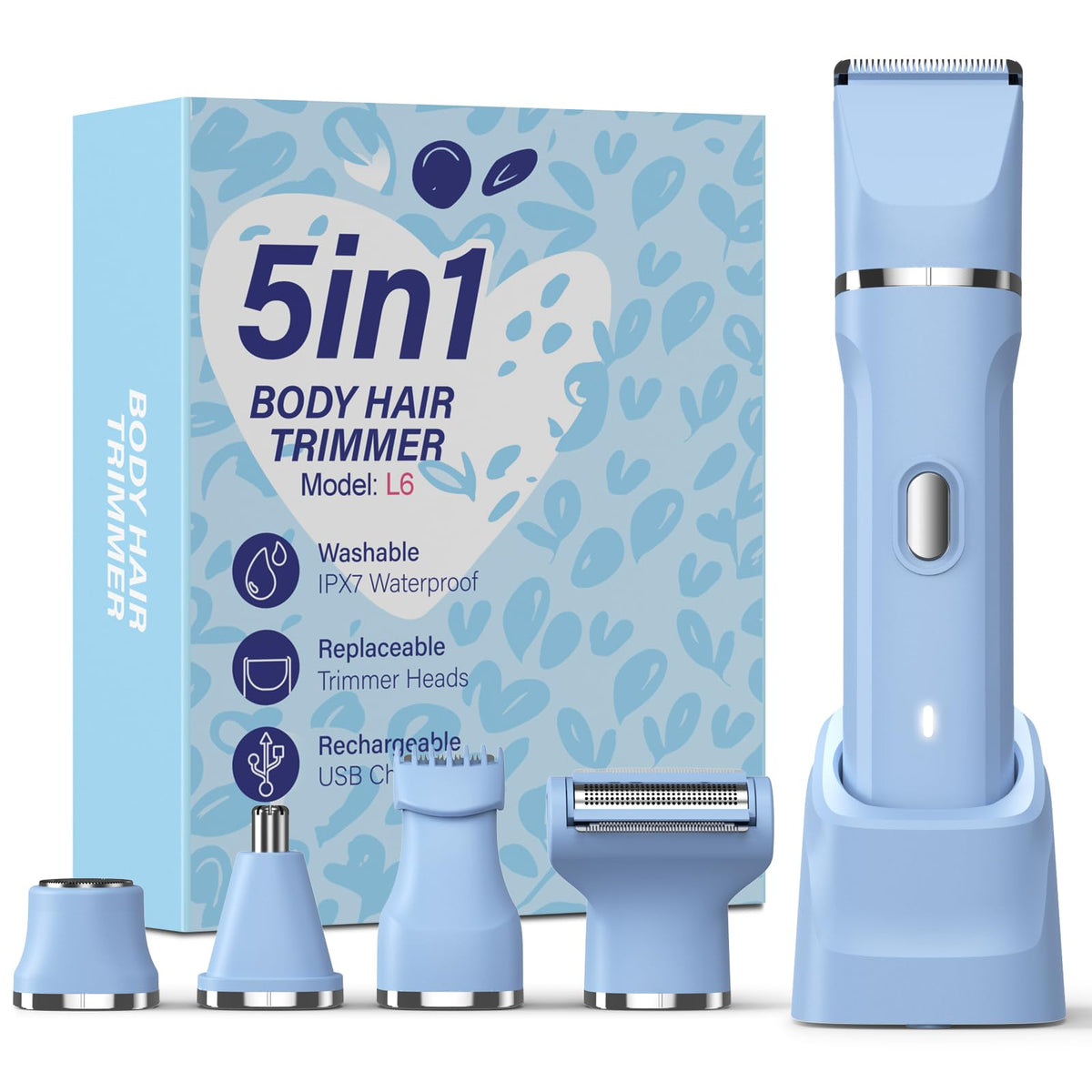 HOHOLE 5-en-1 trimmer con cabezal intercambiable, precisión para áreas sensibles