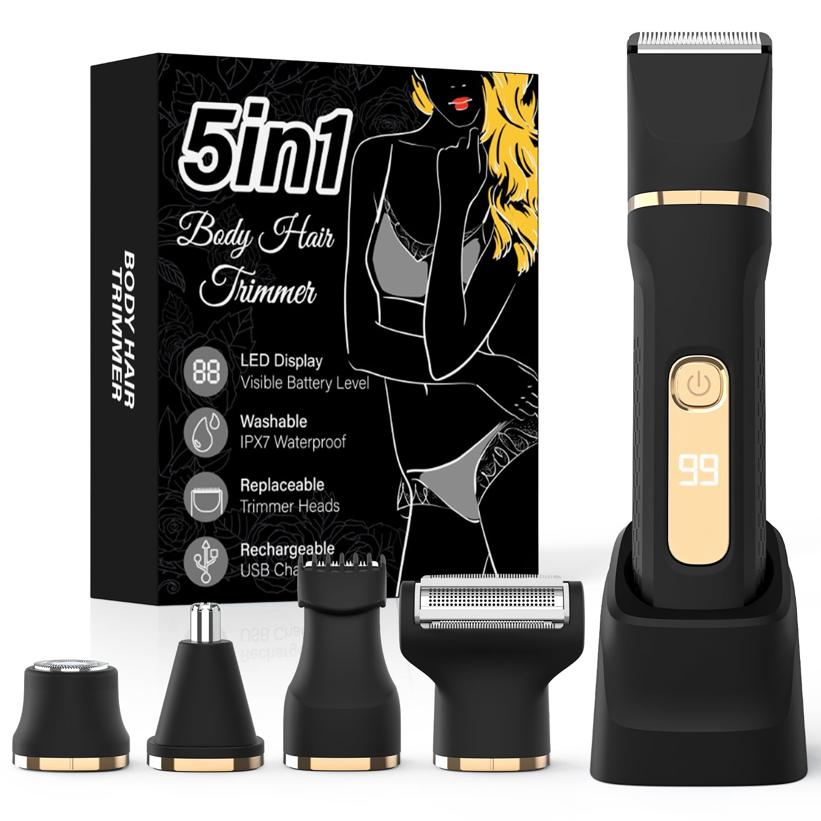 HOHOLE bikini trimmer con cabezales intercambiables para zonas sensibles