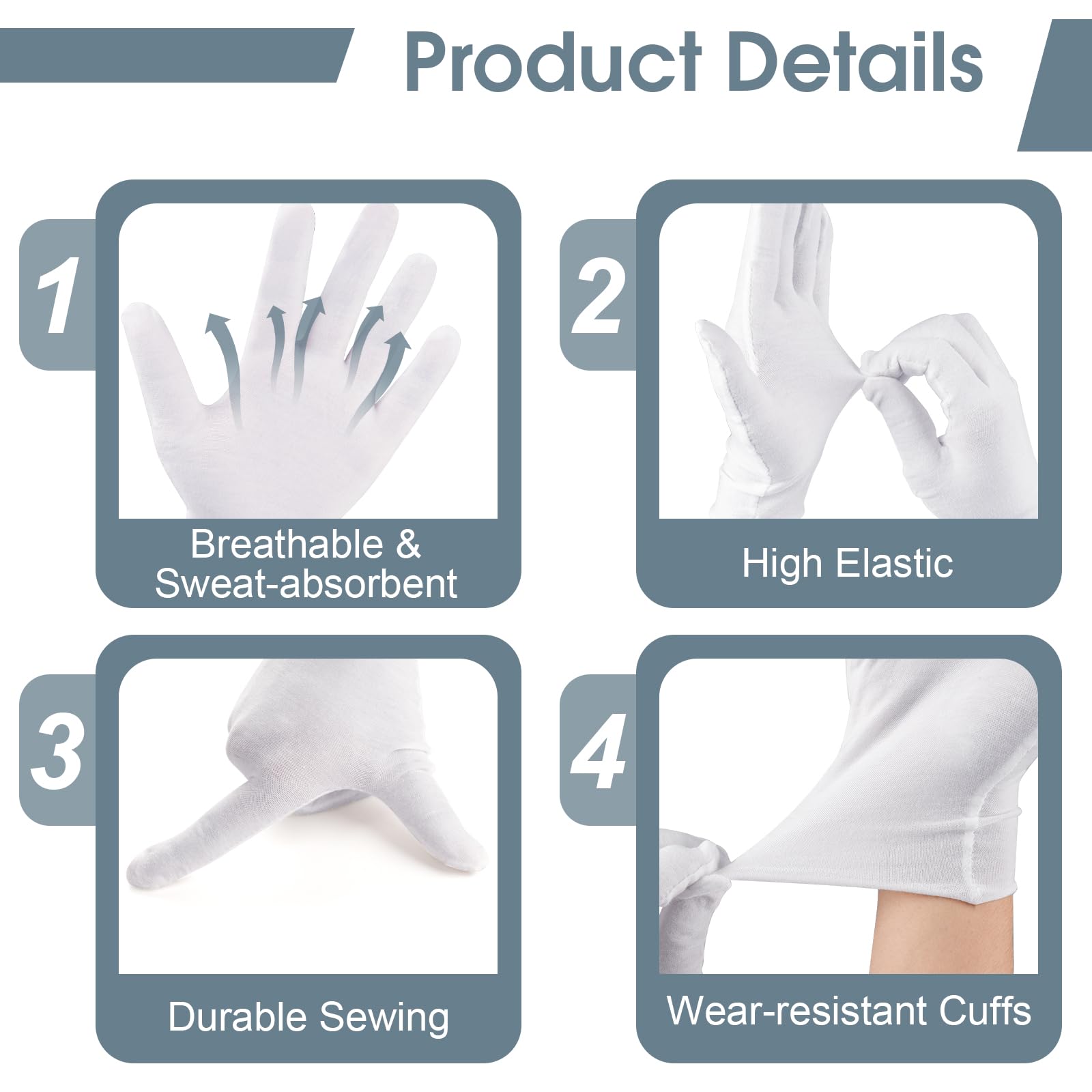 Guantes Hoiny de algodón blancos con tejido transpirable para uso prolongado.