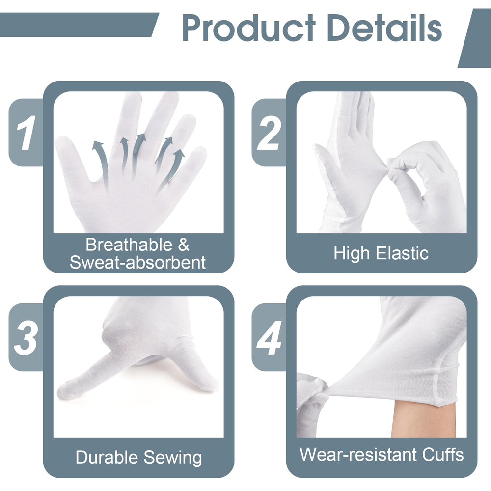 Guantes Hoiny de algodón blancos con tejido transpirable para uso prolongado.