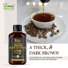 Holy Natural Aceite negro de ricino jamaicano: textura oscura ideal para hidratación profunda.