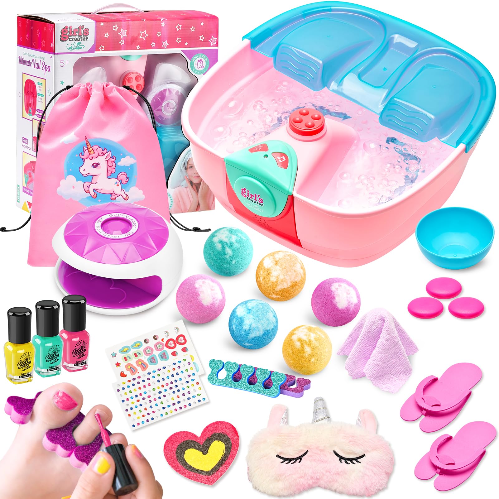Holycco Kit Spa Pies para niñas, masaje suave y divertido en casa