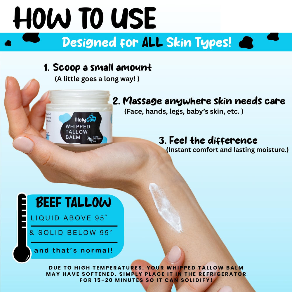 HolyCow sebo de res: aplicación facial suave y reparadora.