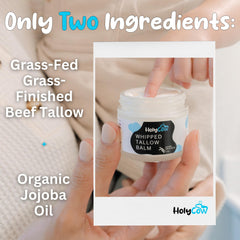 HolyCow sebo de res: envase con ingredientes de jojoba orgánica.