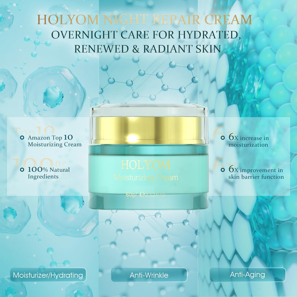 HOLYOM Restorative Night Cream contains hyaluronic acid for plump morning skin.