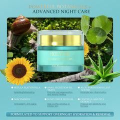 HOLYOM Restorative Night Cream texture swirl displaying non-greasy, fast-absorbing formula.