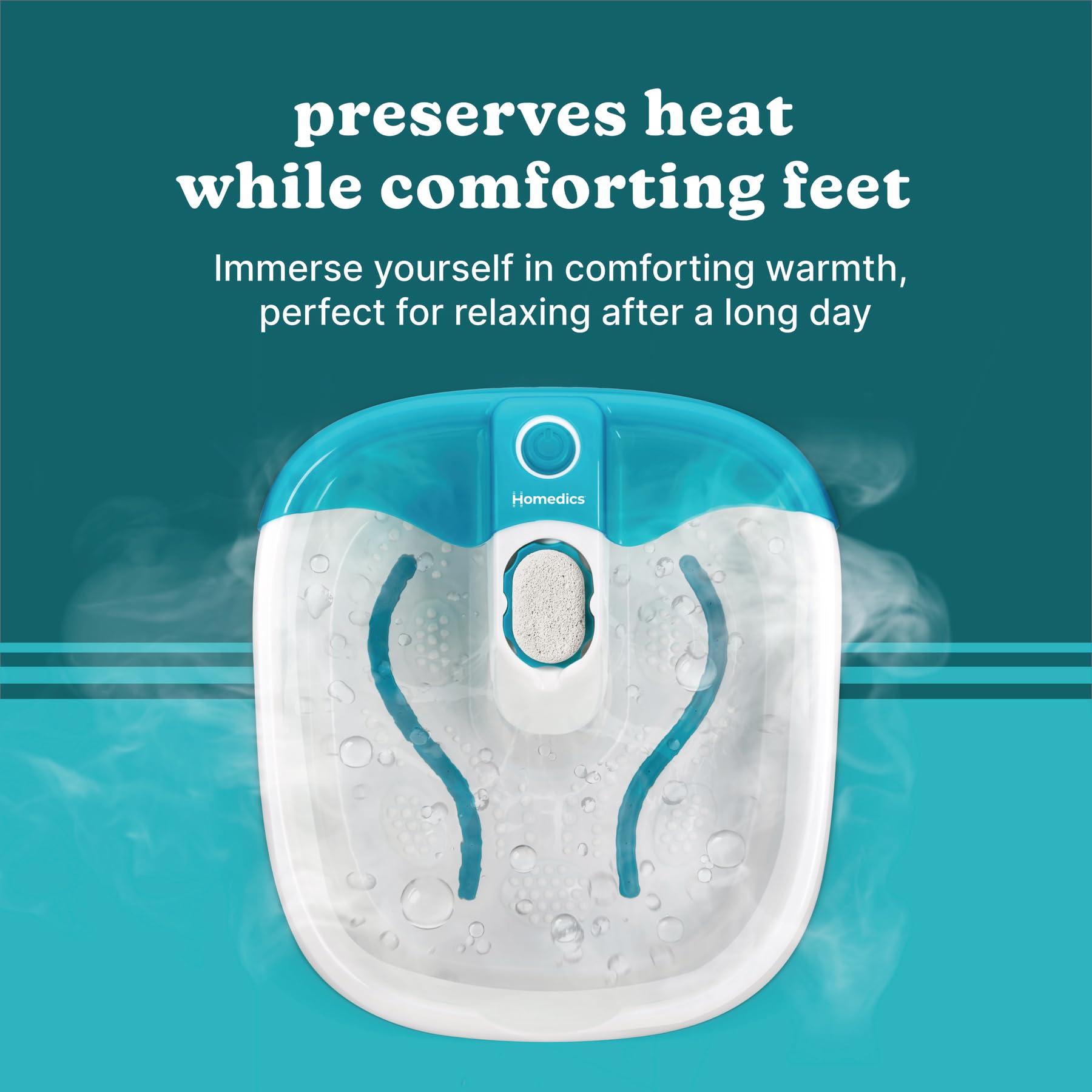 Homedics Bubble Mate con piedra pómez removible para suavizar callos.