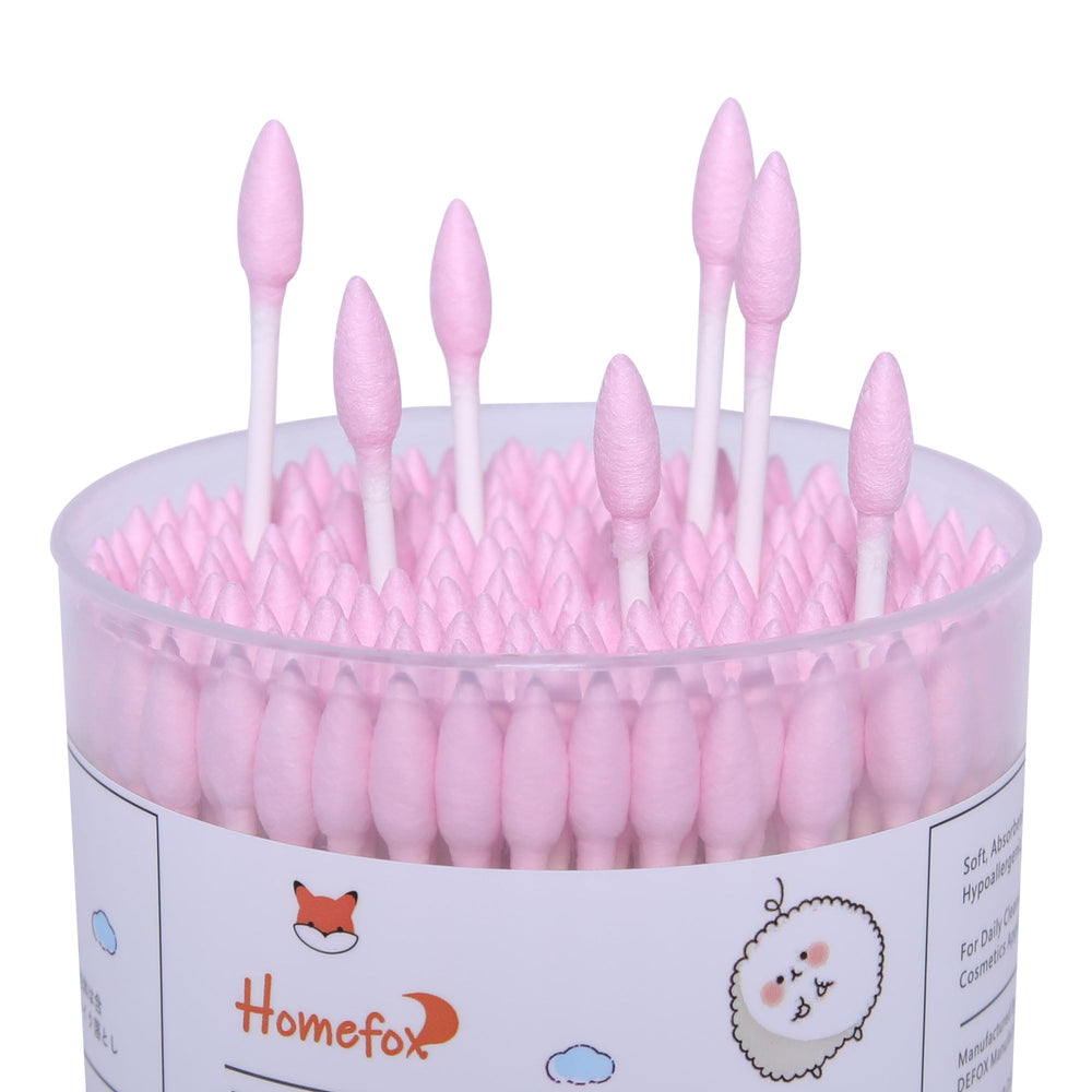 HOMEFOX hisopos de algodón rosado con palo de papel para uso diario