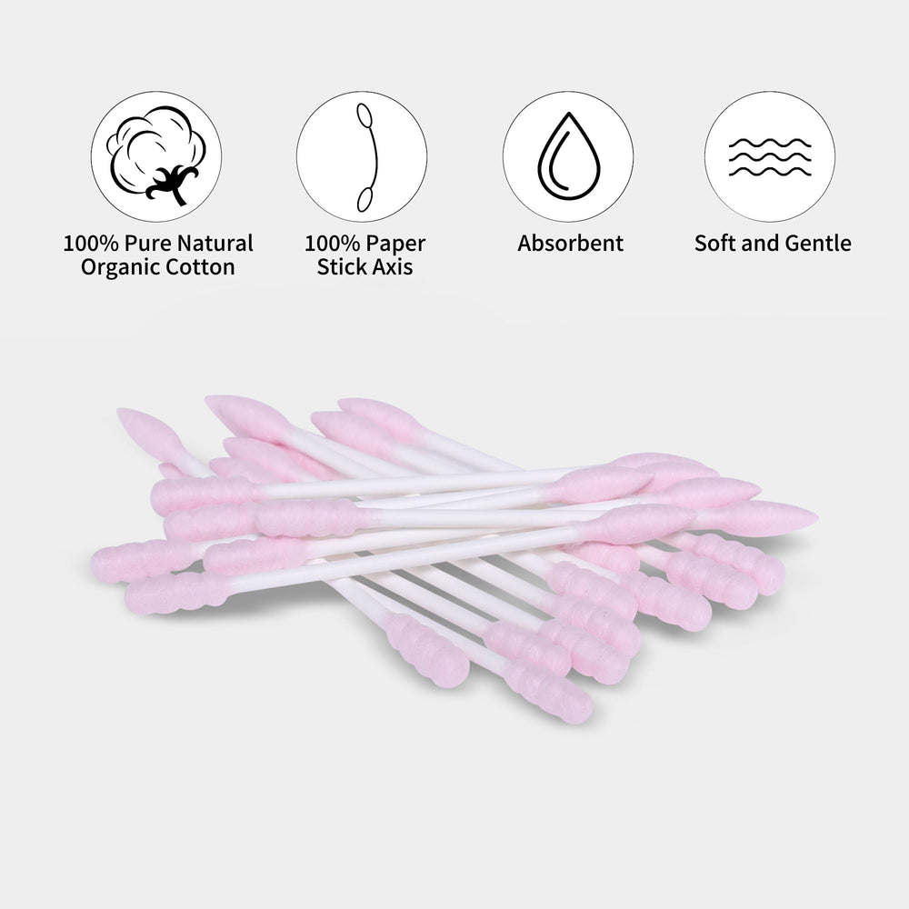HOMEFOX hisopos de algodón rosado suaves para cuidado personal delicado