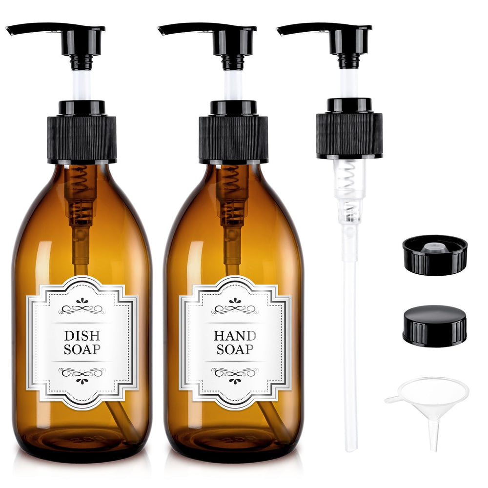 Botella HomePicker de vidrio ámbar 250 ml con bomba para aceites.