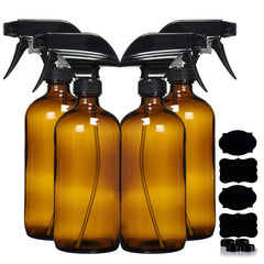 Botellas Homeries de vidrio ámbar con protección ultravioleta para soluciones caseras.