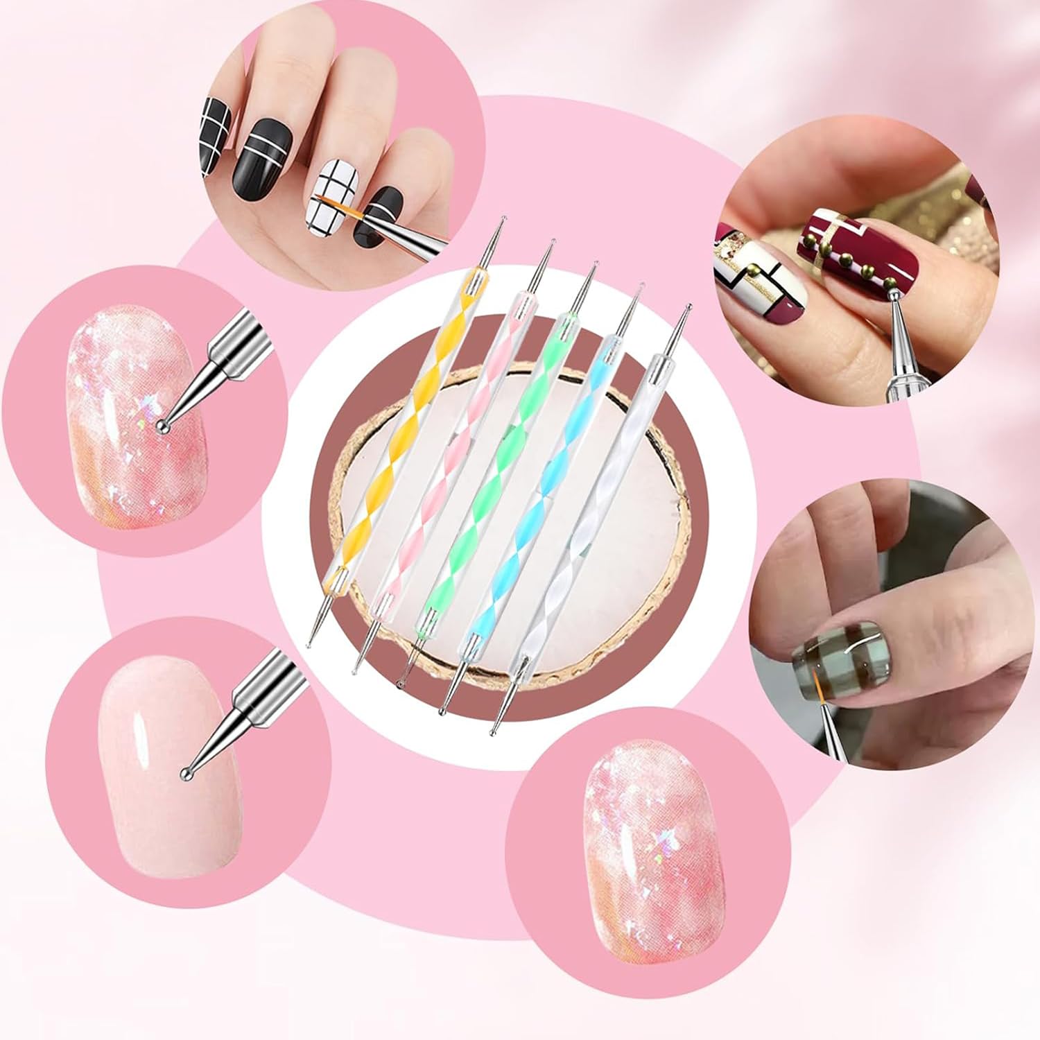 Bolígrafos-puntos HomTop de doble extremo, para crear decoraciones precisas en uñas.