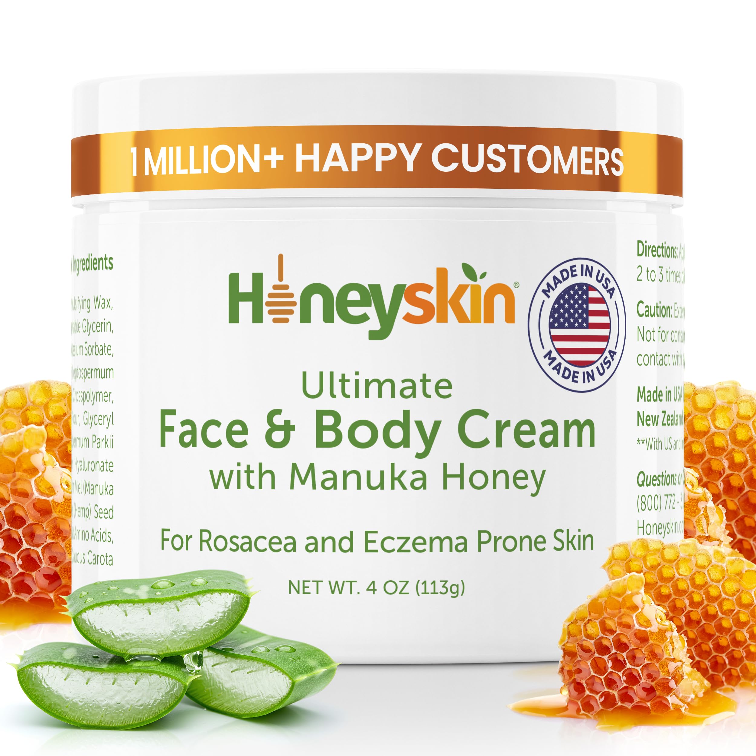 Honeyskin bouteille-crème Manuka-visage: hydratation durable pour peau très sèche.