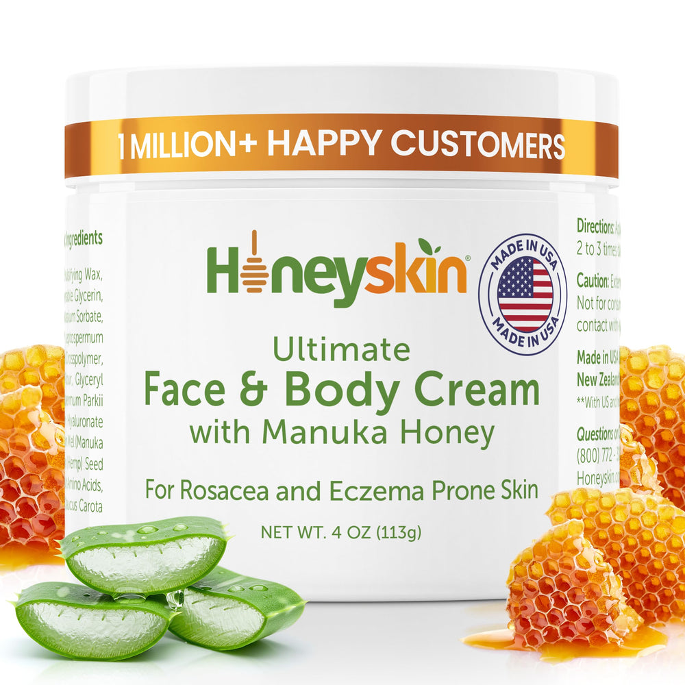 Honeyskin bouteille-crème Manuka-visage: hydratation durable pour peau très sèche.