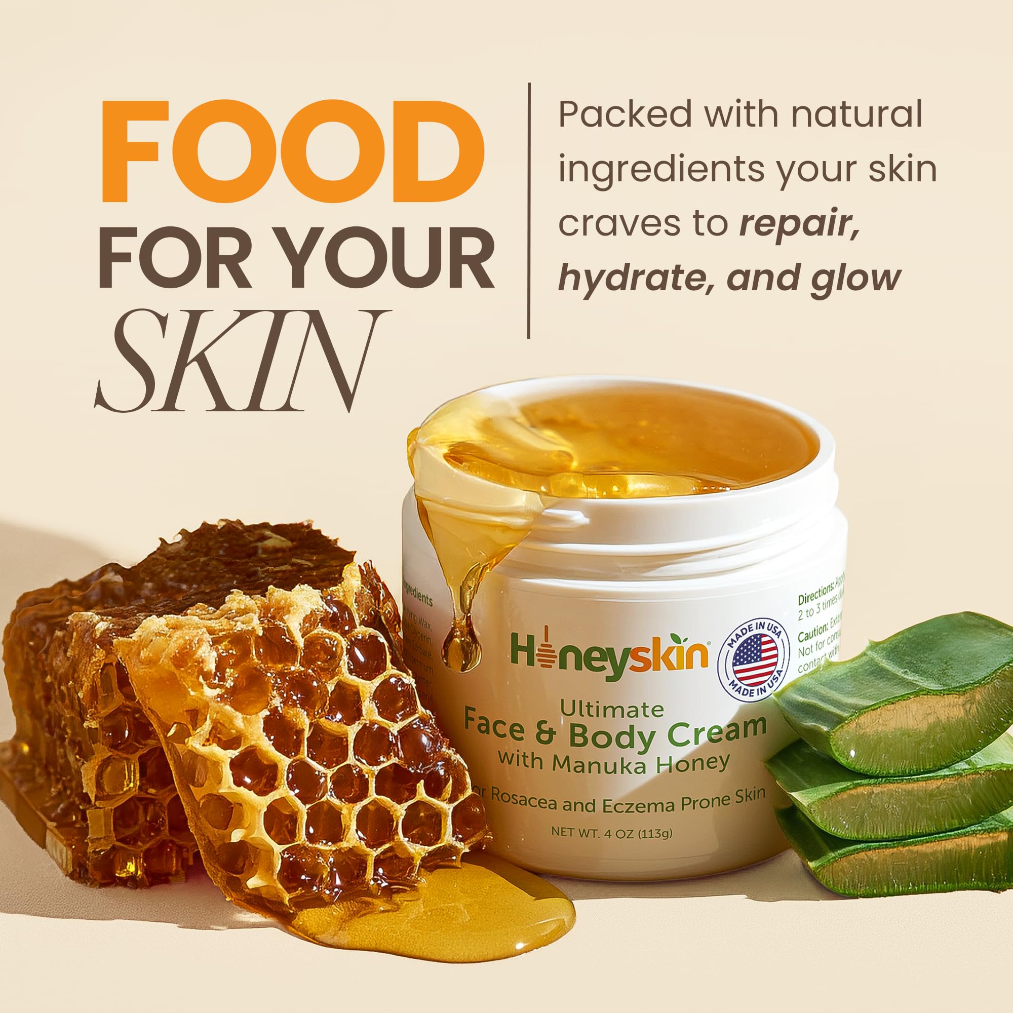 Honeyskin crème-visage-corps Manuka: soin nourrissant pour irritations.
