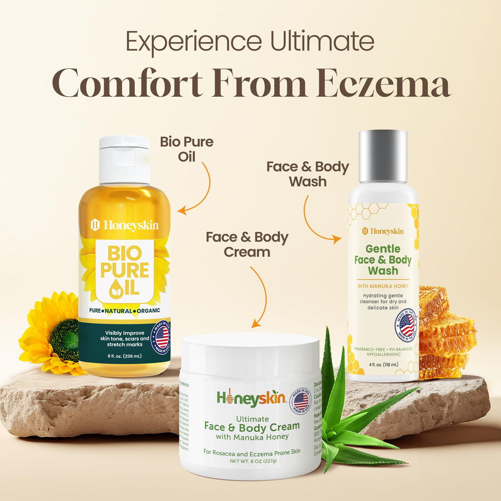 Etiqueta orgánica de Honeyskin destacando ingredientes naturales.