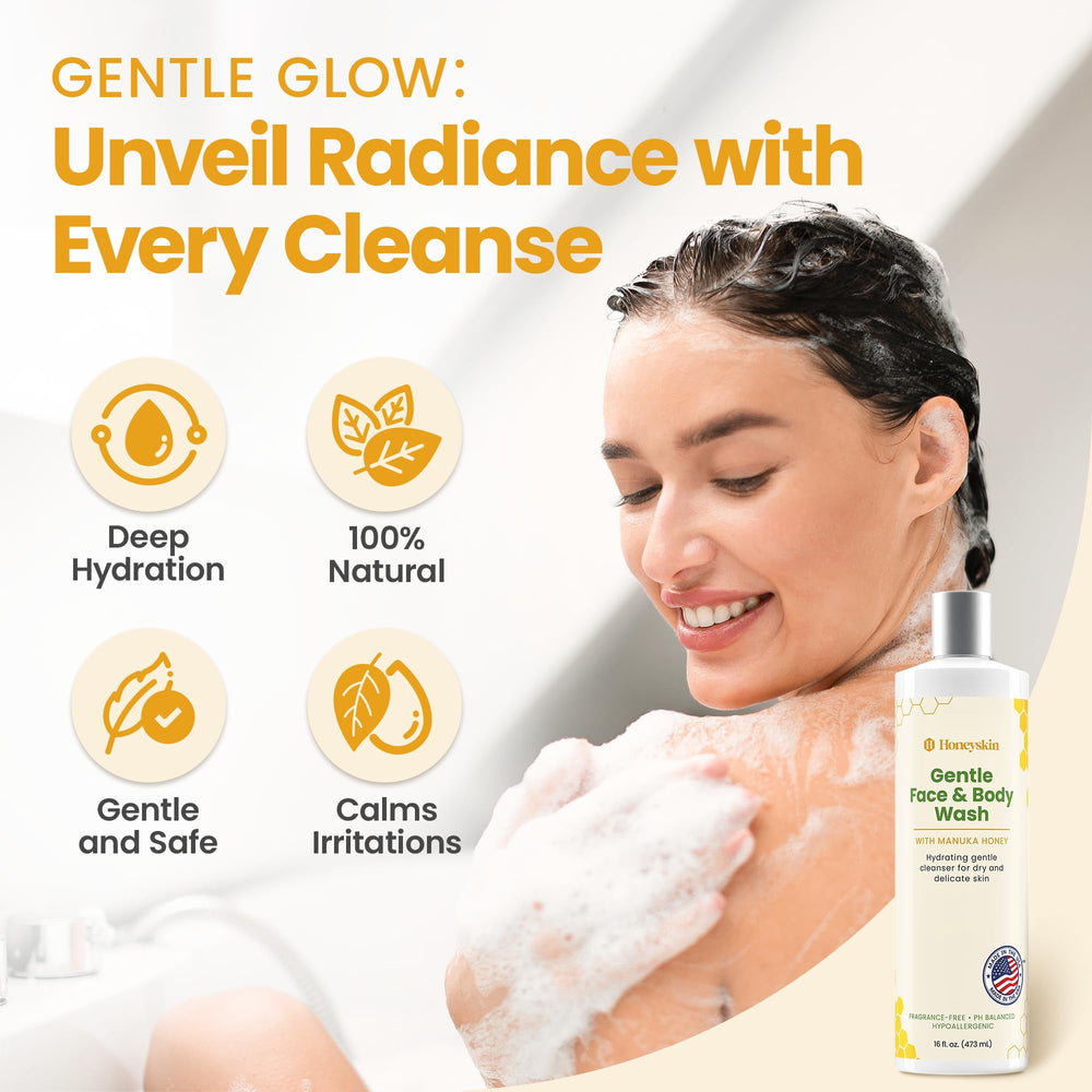 Texture hydratante Honeyskin, laisse la peau douce après lavage.