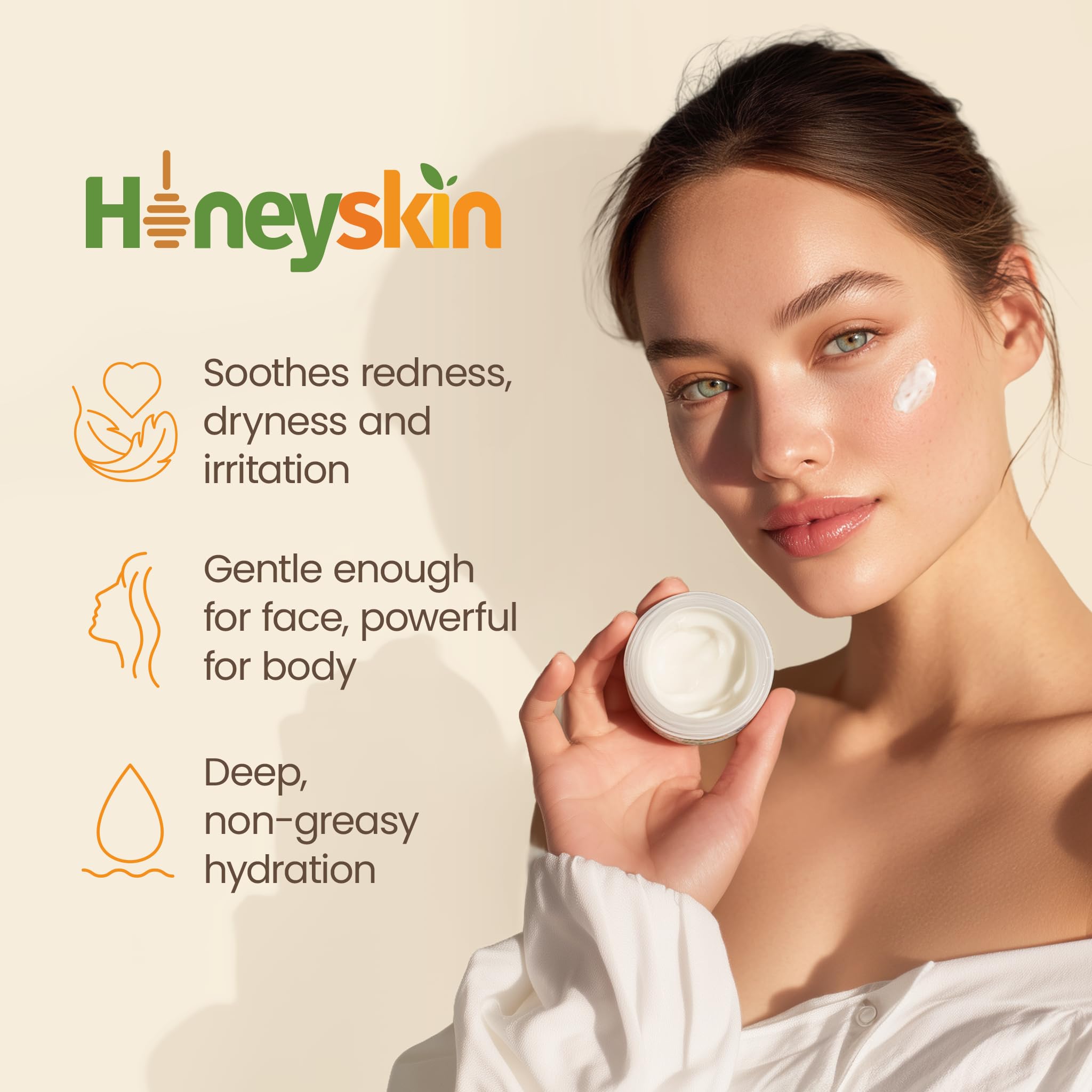 Honeyskin texture-crème douce Manuka: expérience sensorielle riche pour peau sèche.