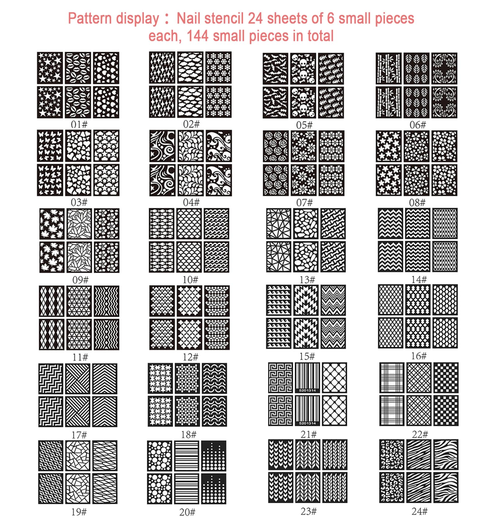 Hongcaup stencils: 72 diseños para estilos únicos sin manchas en uñas.